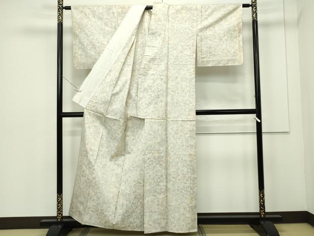 平和屋本店■極上 本場大島紬 白大島 単衣 草花文 逸品 未使用 CZAA2013s5