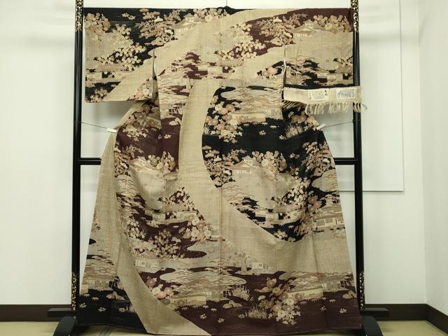 平和屋本店■極上 染織の名門 しょうざん 生紬 訪問着 風景文 金彩 証紙付き 逸品 未使用 CZAA2018s5