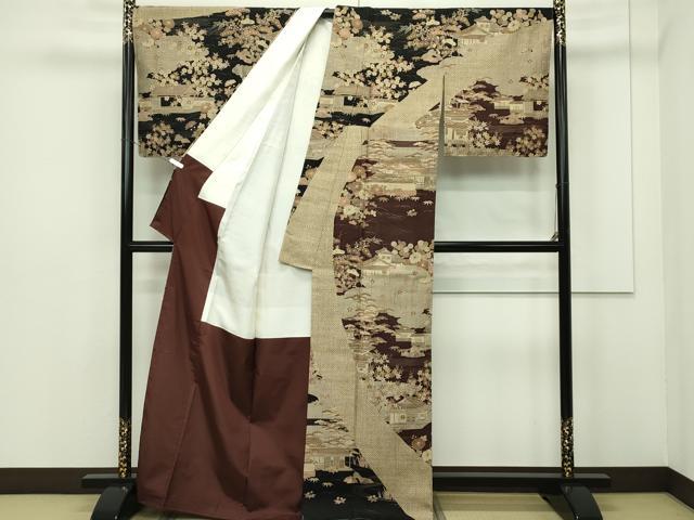 平和屋本店■極上 染織の名門 しょうざん 生紬 訪問着 風景文 金彩 証紙付き 逸品 未使用 CZAA2018s5