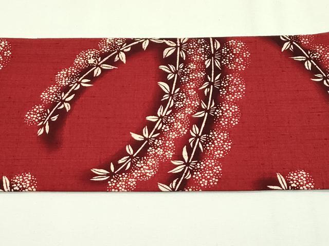 平和屋本店■希少 日本工芸会正会員 釜我敏子 型絵染 九寸名古屋帯 紬地 草花文 紅海老茶色地 逸品 未使用 CZAA2040s5