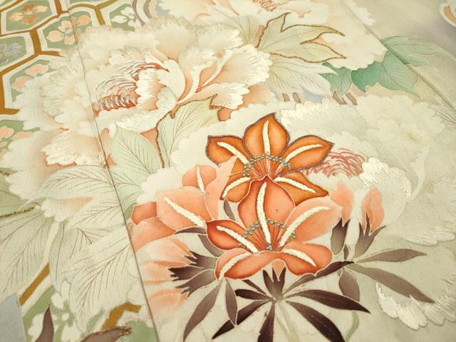 平和屋本店■極上 アンティーク 大正ロマン 振袖・掛下付き 相良刺繍 駒刺繍 草花文 暈し染め 逸品 CZAA2047s5