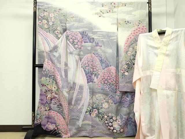 平和屋本店■極上 振袖・長襦袢セット 辻が花 絞り 暈し染め 銀通し地 半衿刺繍 京都きもの友禅扱い 逸品 CZAA2048s5