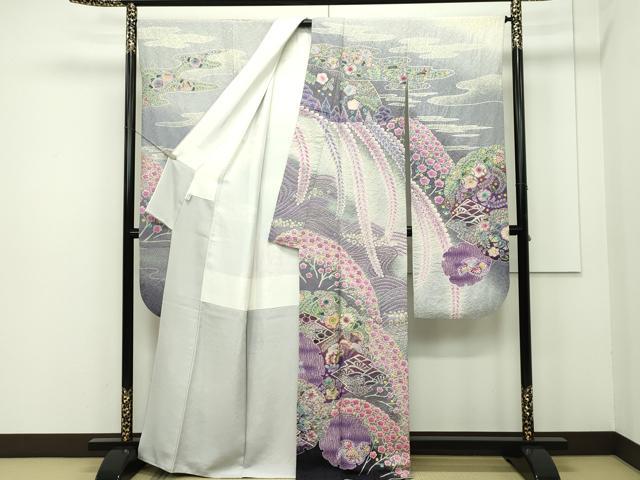 平和屋本店■極上 振袖・長襦袢セット 辻が花 絞り 暈し染め 銀通し地 半衿刺繍 京都きもの友禅扱い 逸品 CZAA2048s5