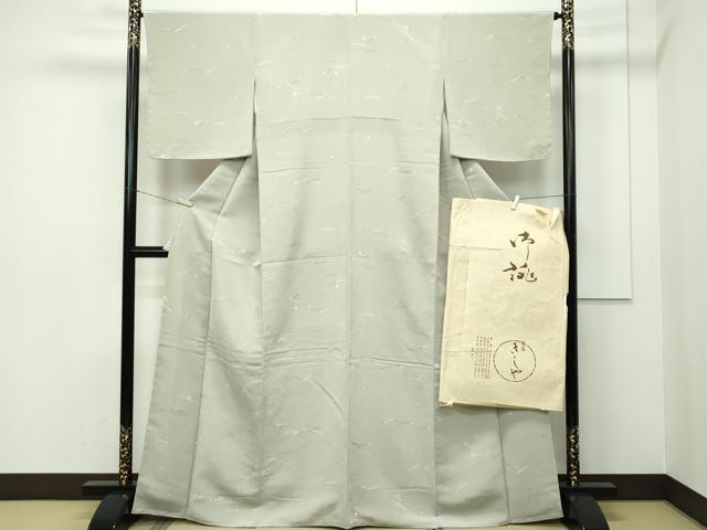 平和屋本店●極上 銀座きしや 小紋 吹寄せ文 金彩 鬼しぼ縮緬 白橡色地 たとう紙付き 逸品 未使用 CZAA2049s5
