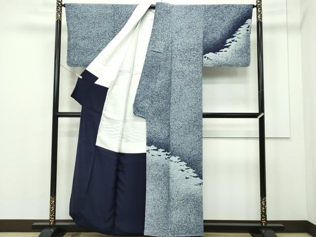 平和屋本店■極上 藍友禅作家 橋詰清貫 訪問着 たたき染め 逸品 未使用 CZAA2051s5