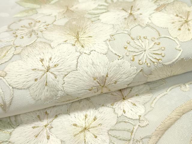 平和屋本店■極上 訪問着 総手刺繍 相良刺繍 枝桜 暈し染め 金糸 白藤色地 反端付き 逸品 未使用 CZAA2071s5