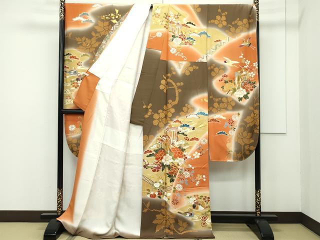 平和屋本店■極上 創業460年・千總 振袖 駒刺繍 御所車鴛鴦飛鶴花文 暈し染め 金彩 そごう扱い 反端付 逸品 未使用 CZAA2072s5