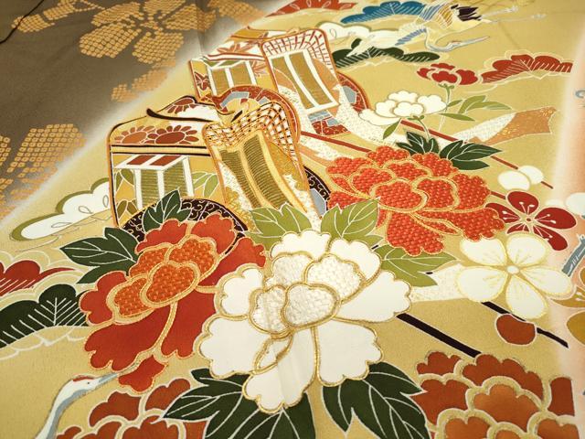 平和屋本店■極上 創業460年・千總 振袖 駒刺繍 御所車鴛鴦飛鶴花文 暈し染め 金彩 そごう扱い 反端付 逸品 未使用 CZAA2072s5