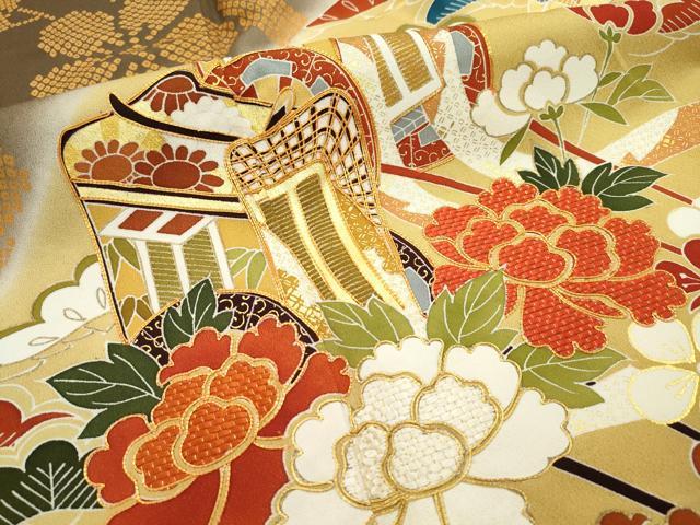平和屋本店■極上 創業460年・千總 振袖 駒刺繍 御所車鴛鴦飛鶴花文 暈し染め 金彩 そごう扱い 反端付 逸品 未使用 CZAA2072s5