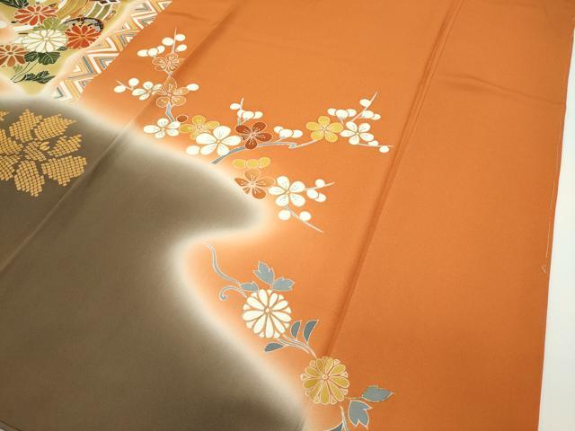 平和屋本店■極上 創業460年・千總 振袖 駒刺繍 御所車鴛鴦飛鶴花文 暈し染め 金彩 そごう扱い 反端付 逸品 未使用 CZAA2072s5