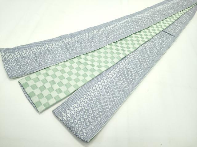 平和屋本店●極上 男性 両面 角帯 菱吉祥文 市松文様 逸品 未使用 CZAA2082s5