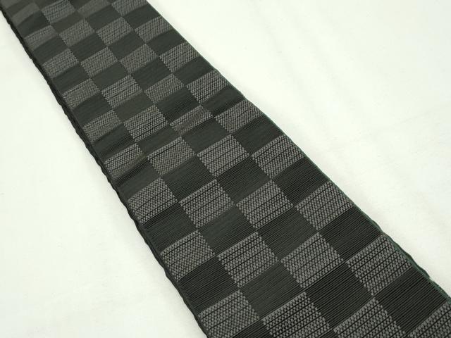 平和屋本店●極上 男性 両面 角帯 魚 市松文様 黒地 銀糸 逸品 CZAA2095s5