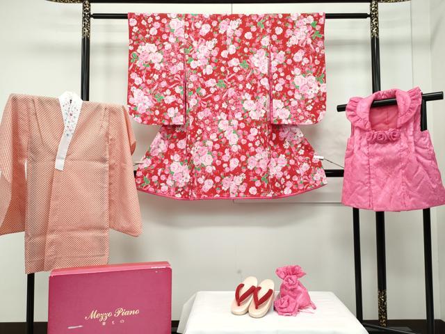 平和屋本店■極上 mezzo piano 七五三 女の子 3歳 祝着・長襦袢(半衿付)・被布・草履・巾着・髪飾り 6点セット 苺 箱付き 逸品 CZAA2161s5