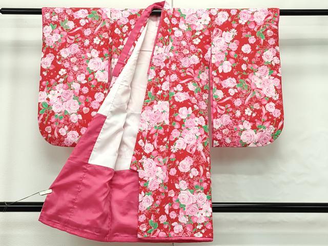 平和屋本店■極上 mezzo piano 七五三 女の子 3歳 祝着・長襦袢(半衿付)・被布・草履・巾着・髪飾り 6点セット 苺 箱付き 逸品 CZAA2161s5