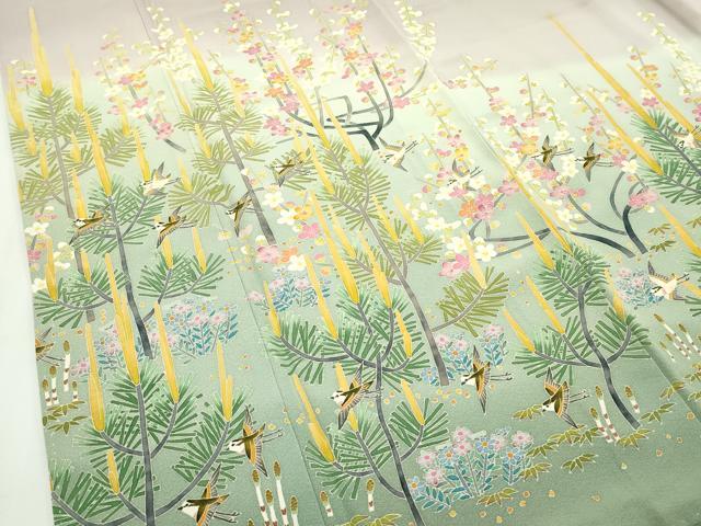 平和屋本店●極上 本加賀友禅作家 百貫華峰 色留袖 小石に松 暈し染め 薄柿色地 証紙付き 逸品 CZAA2169s5