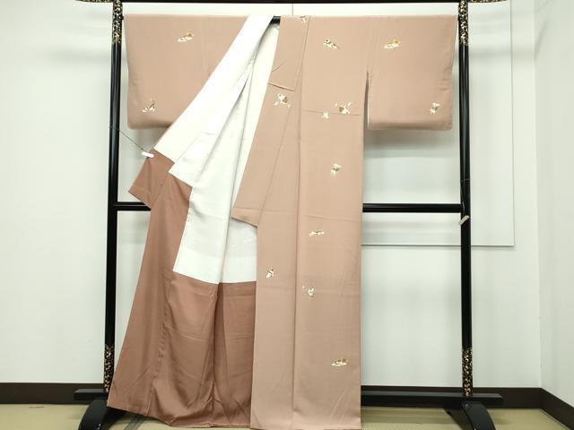 平和屋本店●極上 小紋 手描き 猫 深支子色地 逸品 未使用 CZAA2200s5