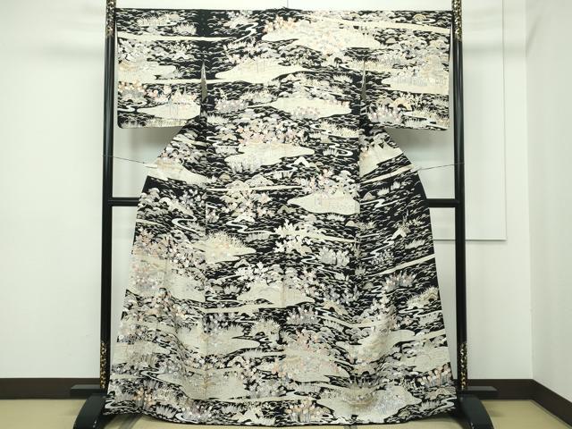 平和屋本店●極上 訪問着 風景文 黒地 逸品 CZAA2216s5