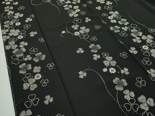 平和屋本店■極上 越後染印傳 小紋 シロツメクサ 黒地 さが美扱い みずくに織物謹製 証紙付き 逸品 未使用 CZAA2237s5