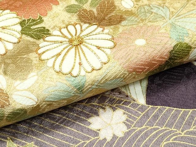 平和屋本店●極上 訪問着 駒刺繍 道長草花文 金彩 紫黒色地 逸品 CZAA2243s5