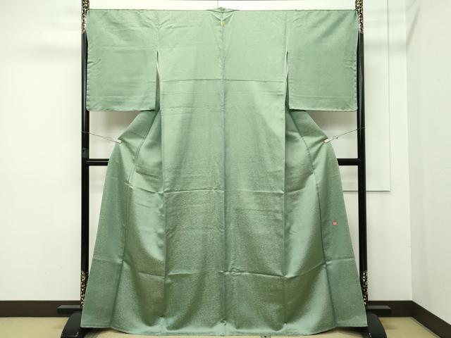 平和屋本店■最高級 久保田一竹 幻の辻が花 小紋 草花文 金通し地 山葵色地 やまと金ラベル 逸品 未使用 CZAA2246s5