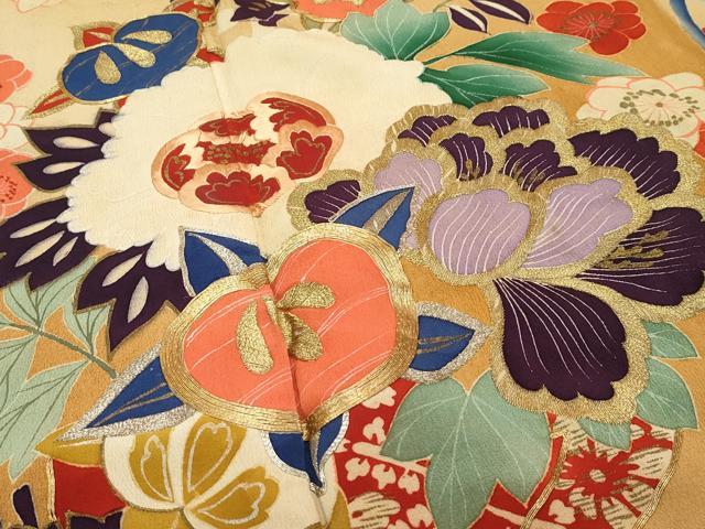 平和屋本店■極上 アンティーク 大正ロマン 振袖・長襦袢セット 駒刺繍 吉祥草花文 暈し染め 金彩 逸品 CZAA2271s5
