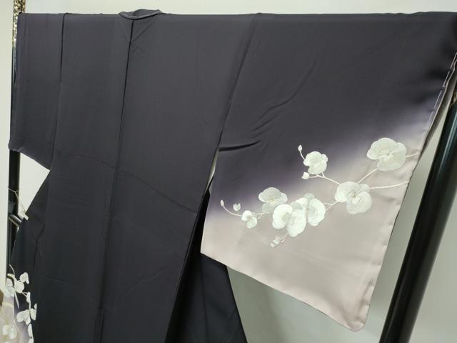 平和屋本店●極上 訪問着 総手刺繍 胡蝶蘭 暈し染め 金糸 黒紅色地 逸品 未使用 CZAA2275s5