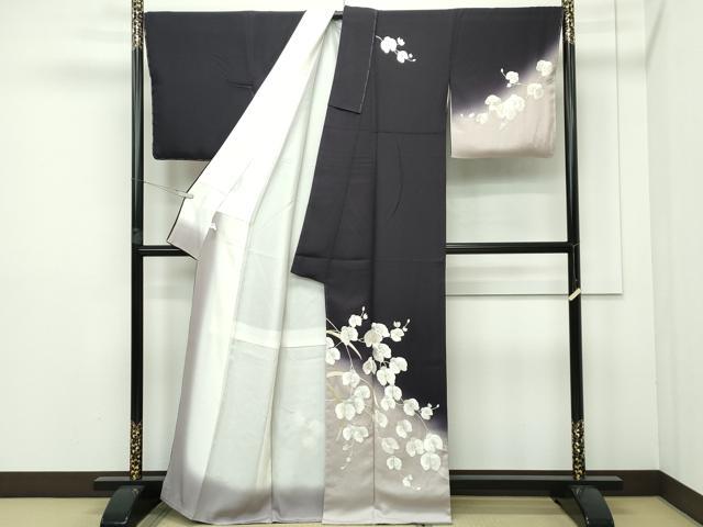 平和屋本店●極上 訪問着 総手刺繍 胡蝶蘭 暈し染め 金糸 黒紅色地 逸品 未使用 CZAA2275s5