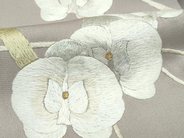 平和屋本店●極上 訪問着 総手刺繍 胡蝶蘭 暈し染め 金糸 黒紅色地 逸品 未使用 CZAA2275s5