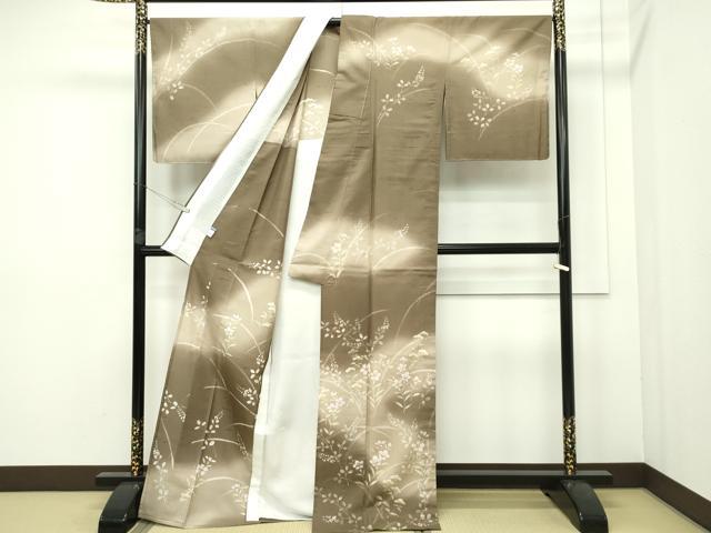 平和屋本店*極上 夏物 石川県指定無形文化財 夏牛首紬 白山工房 手織 染色作家 草野一騎 訪問着 黄枯茶色地 証紙付 逸品 未使用CZAA2276s5