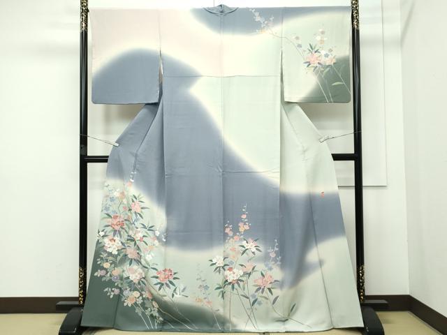 平和屋本店●極上 十日町 加賀草木友禅の第一人者 田村哲彦 訪問着 花鳥文 暈し染め 逸品 CZAA4753s6