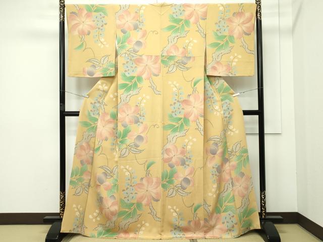 平和屋本店■極上 摺型友禅 京都 多ち花 小紋 花唐草鹿の子文 鬼しぼ縮緬 逸品 CZAA2308s5