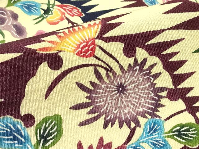 平和屋本店■最高級 城間栄順 本場琉球紅型 九寸名古屋帯 草花丸文 鬼しぼ縮緬 逸品 未使用 CZAA2339s5