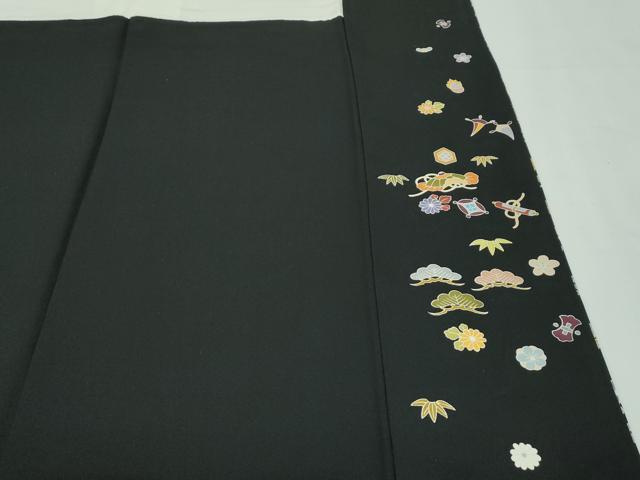 平和屋本店■極上 訪問着 駒刺繍 宝尽くし 黒地 金彩 逸品 CZAA2356s5