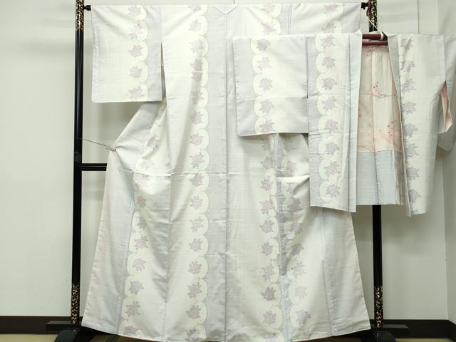 平和屋本店●極上 本場大島紬 白大島 アンサンブル 薔薇 逸品 未使用 CZAA2360s5