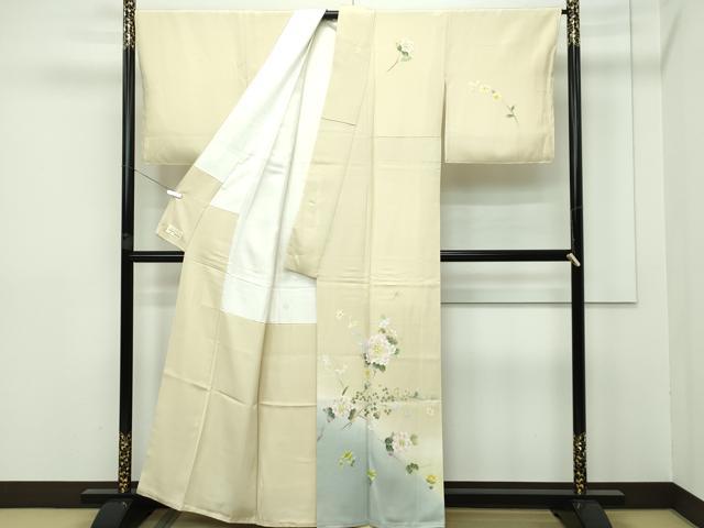 平和屋本店■極上 本加賀友禅作家 南克二 訪問着 草花文 暈し染め 香色地 やまと金ラベル 逸品 未使用 CZAA2367s5