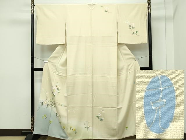平和屋本店■極上 本加賀友禅作家 南克二 訪問着 草花文 暈し染め 香色地 やまと金ラベル 逸品 未使用 CZAA2367s5
