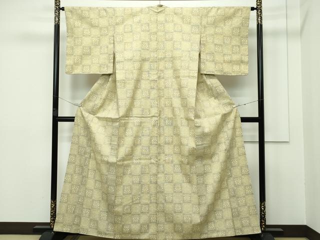 平和屋本店●極上 本場結城紬 重要無形文化財 160亀甲 市松花丸文 逸品 CZAA2368s5