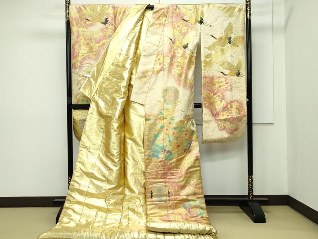 平和屋本店■極上 ブライダルファッションデザイナー・桂由美 色打掛 和装 婚礼 結婚式 花嫁 神社挙式 檜扇飛鶴花文 金銀彩 逸品CZAA2379s5