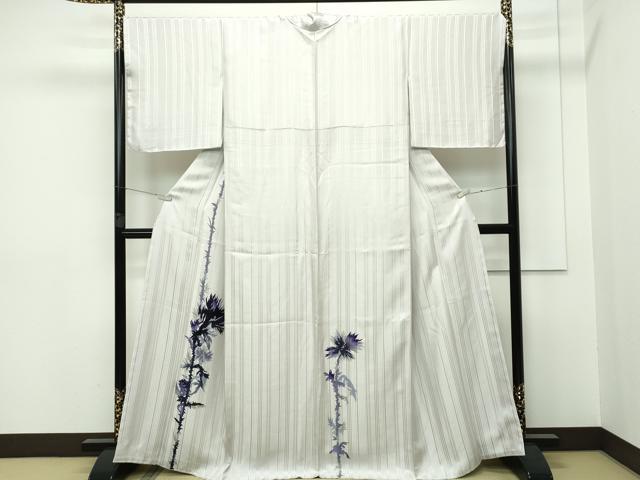 平和屋本店□極上 小紋 反物 着尺 京友禅 縞 黒地 逸品 未使用  