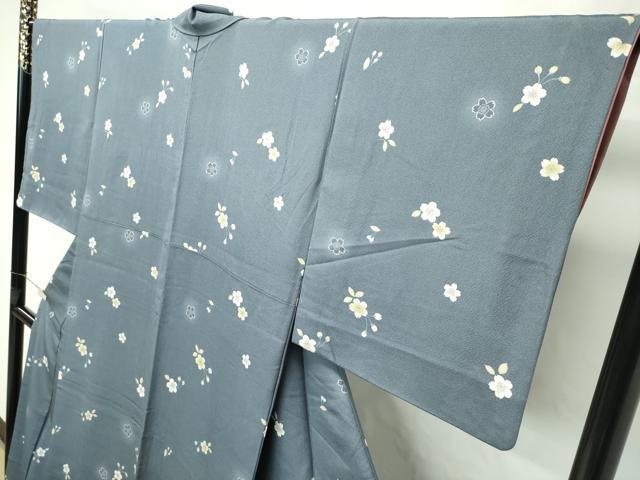 平和屋本店●極上 小紋 蛍暈し 舞花文 鉛色地 逸品 CZAA2405s5