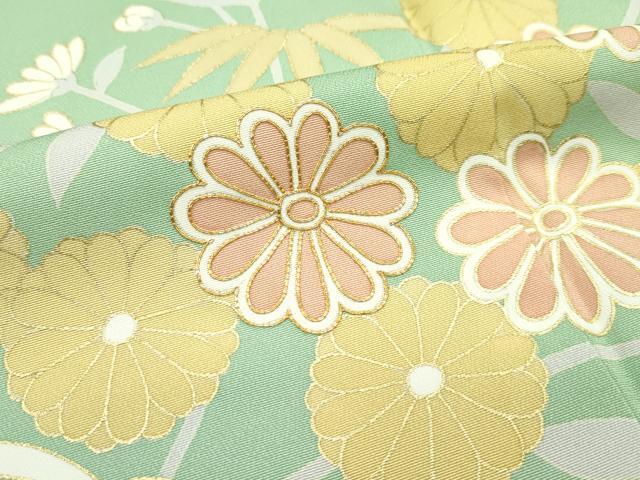 平和屋本店■極上 創業460年・千總 訪問着 駒刺繍 草花文 金彩 山葵色地 三越扱い 逸品 CZAA2406s5