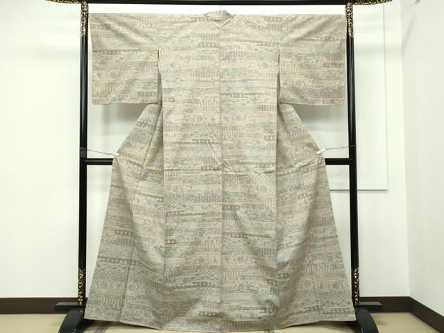 平和屋本店■極上 本場結城紬 重要無形文化財 モロ入り 100亀甲 草花横段文 逸品 未使用 CZAA2413s5