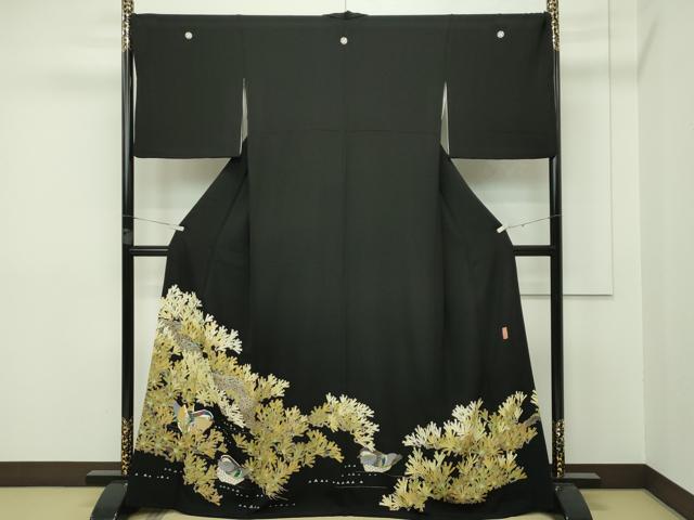 平和屋本店○極上 本加賀友禅作家 池田裕 黒留袖 鴛鴦 松 逸品