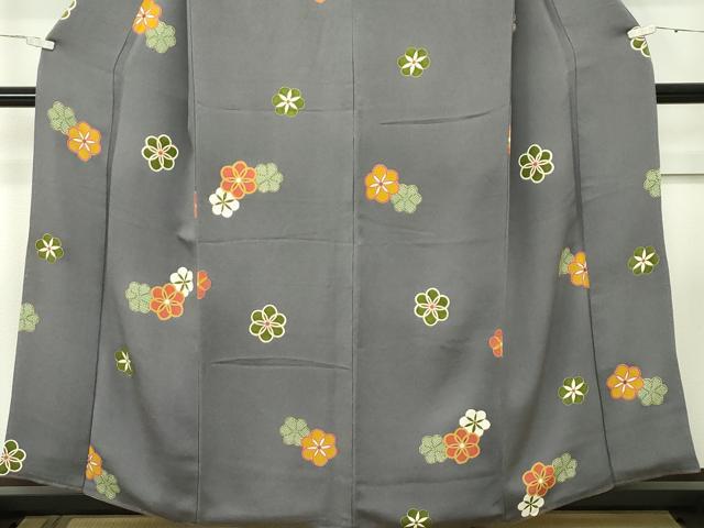 平和屋本店■極上 銀座 志ま亀 小紋 舞花文 金彩 鬼しぼ縮緬 黒橡色地 逸品 CZAA2419s5