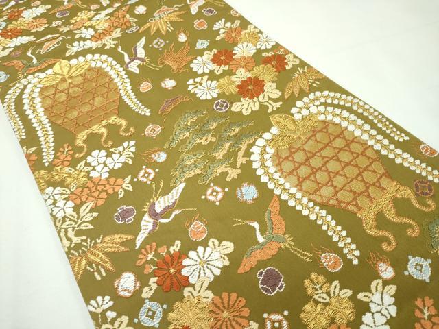 平和屋本店■極上 西陣 河合美術織物謹製 六通柄袋帯 唐織 飛鶴花松籠文 金糸 逸品 CZAA2423s5
