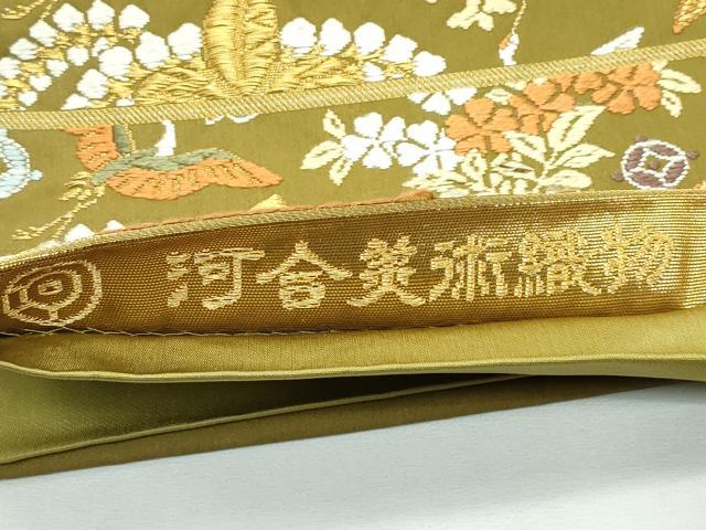 平和屋本店■極上 西陣 河合美術織物謹製 六通柄袋帯 唐織 飛鶴花松籠文 金糸 逸品 CZAA2423s5