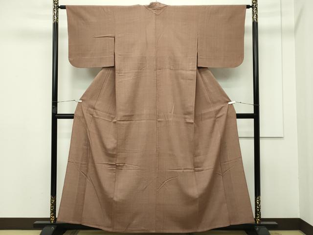 平和屋本店▽極上 本場結城紬 重要無形文化財 結城縮 単衣 色無地 煎茶色 証紙付き 逸品 CZAA5216s6