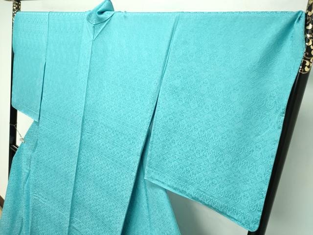 平和屋本店■極上 色無地 単衣 青竹色 吉祥唐草地紋 三井屋扱い 反端付き 逸品 未使用 CZAA2488s5
