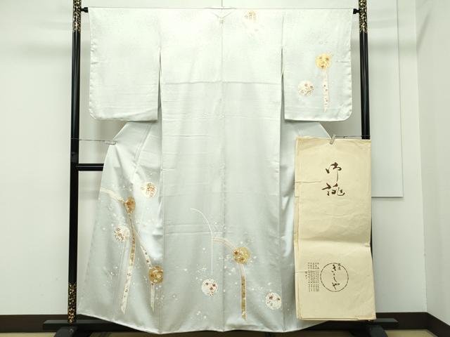 平和屋本店■極上 銀座きしや 訪問着 駒刺繍 雪輪草花文 金彩 柳鼠色地 たとう紙付き 逸品 未使用 CZAA2491s5