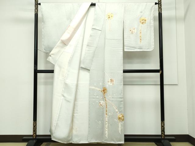 平和屋本店■極上 銀座きしや 訪問着 駒刺繍 雪輪草花文 金彩 柳鼠色地 たとう紙付き 逸品 未使用 CZAA2491s5